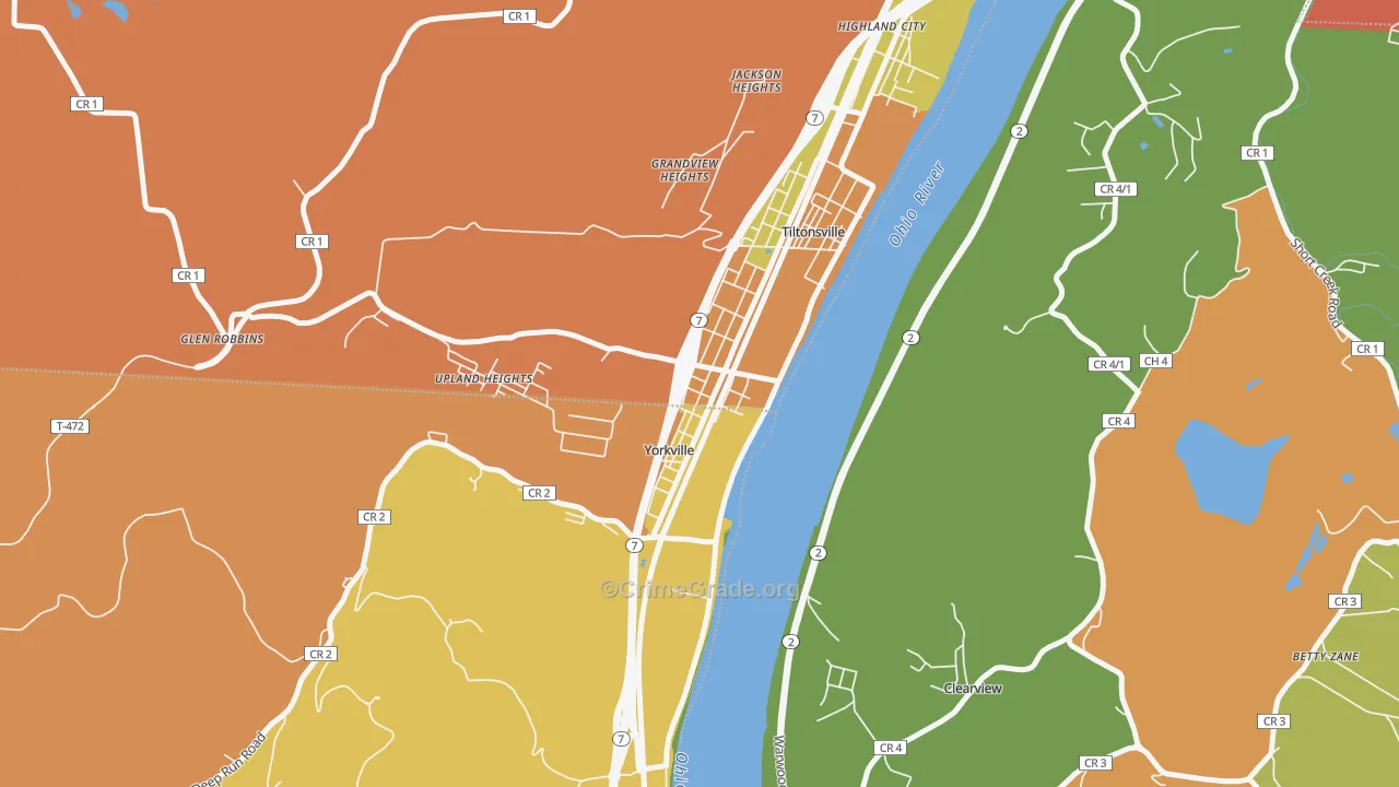 Yorkville, OH Map of Robbery Rates