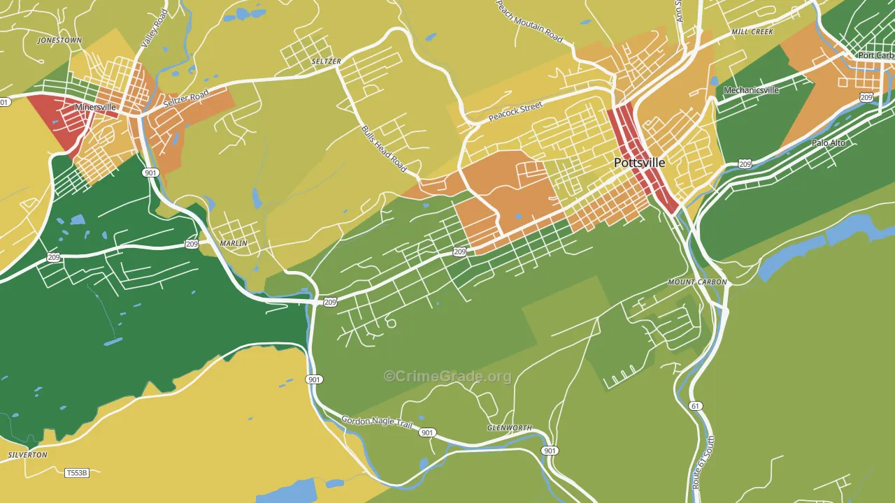 Yorkville, Pottsville, PA Map of Robbery Rates
