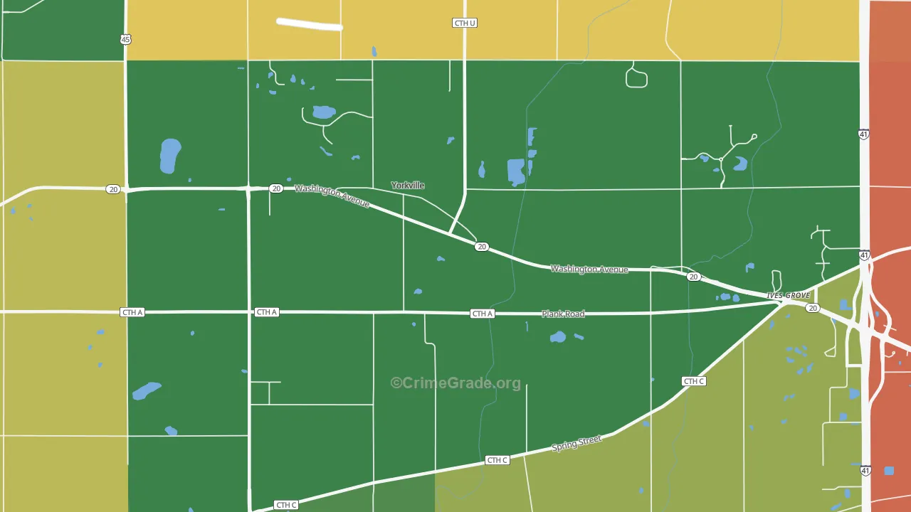 Yorkville, WI Map of Robbery Rates