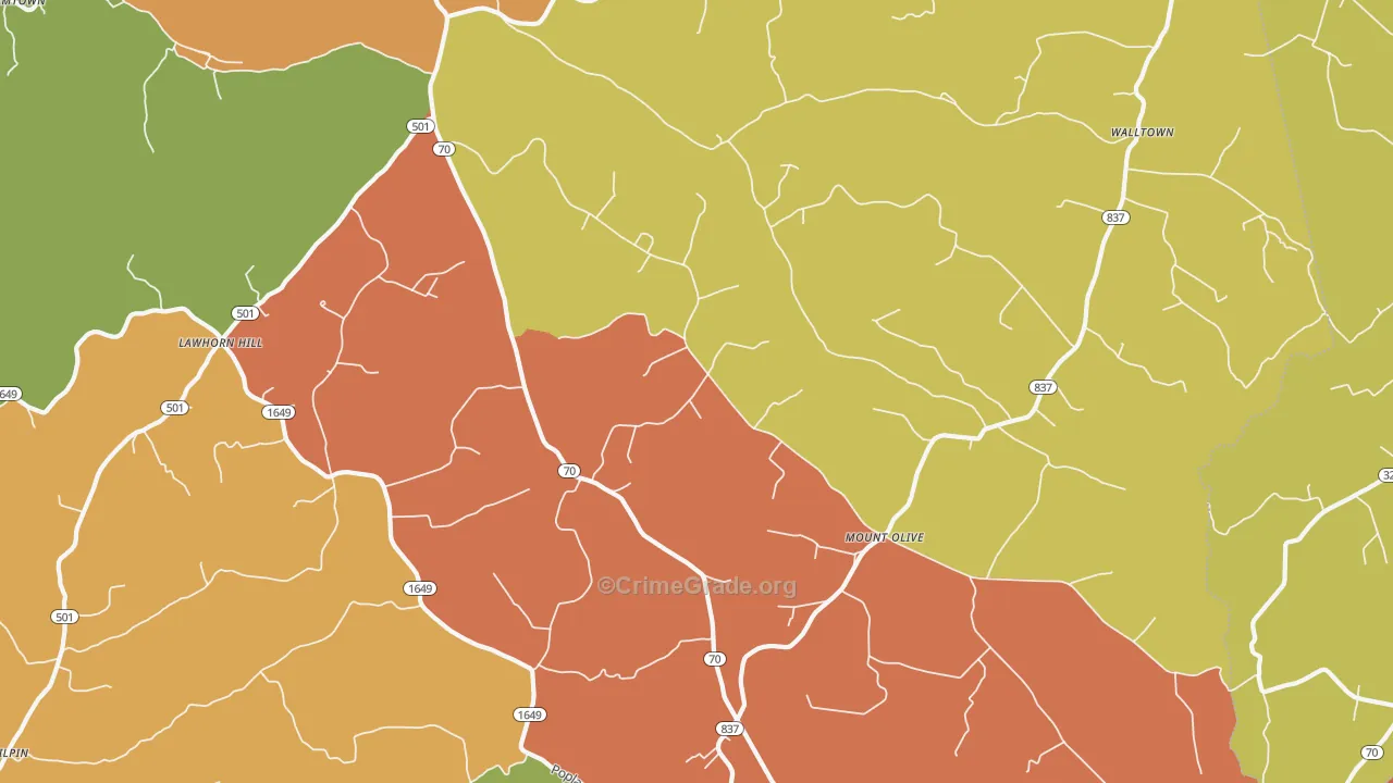 Yosemite, KY Map of Robbery Rates