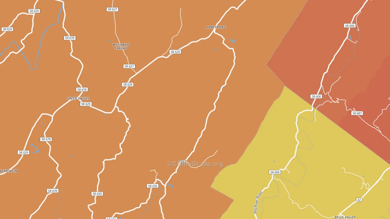 Yost, VA Map of Robbery Rates