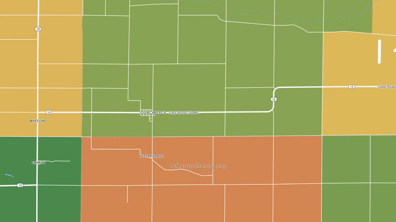 Young America, IN Map of Robbery Rates