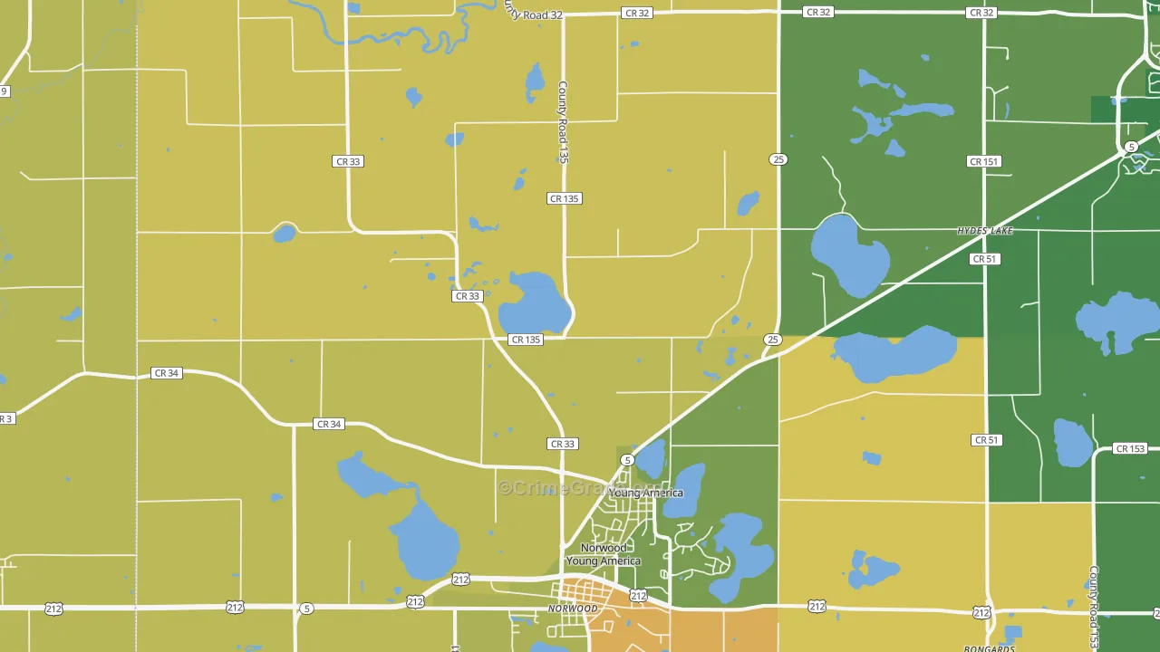 Young America, MN Map of Robbery Rates