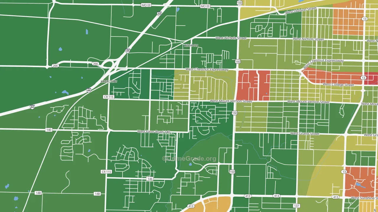 Young-Lilly, Springfield, MO Map of Robbery Rates