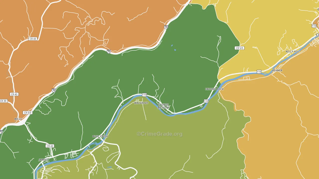 Youngs Bottom, WV Map of Robbery Rates