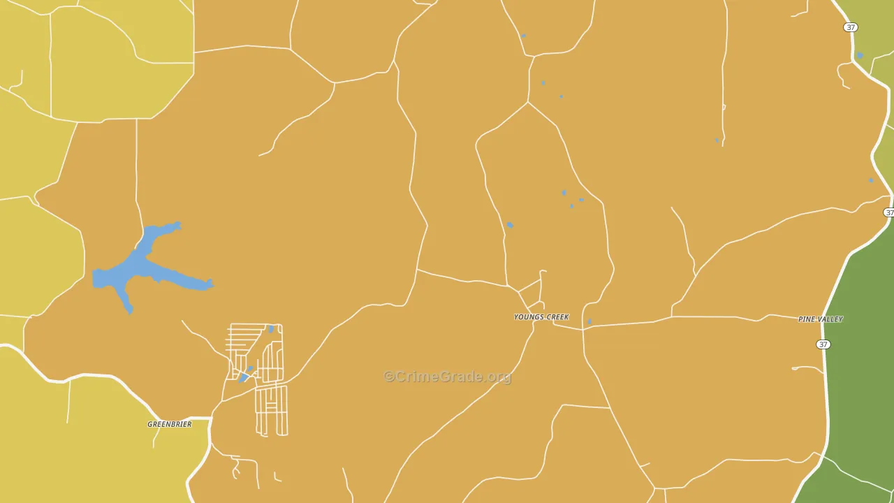 Youngs Creek, IN Map of Robbery Rates