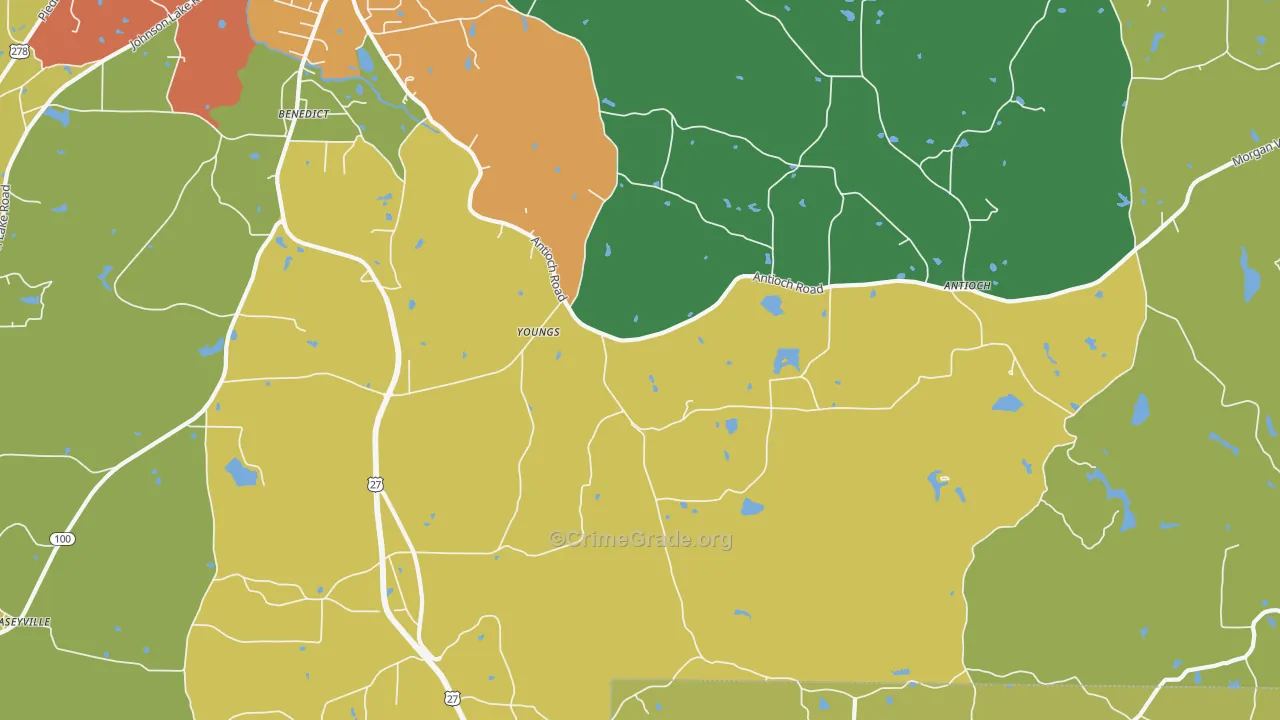 Youngs, GA Map of Robbery Rates