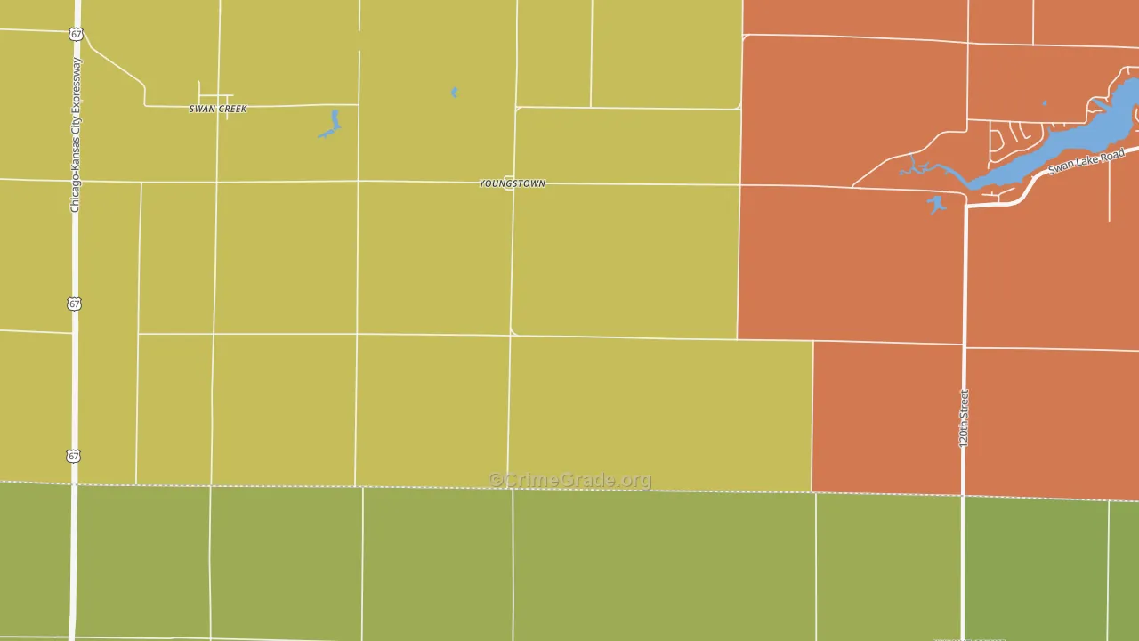 Youngstown, IL Map of Robbery Rates