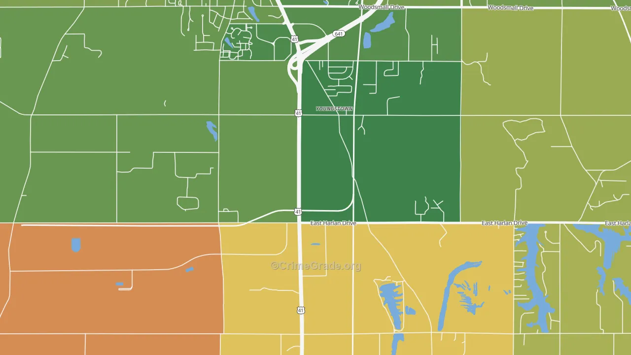 Youngstown, IN Map of Robbery Rates