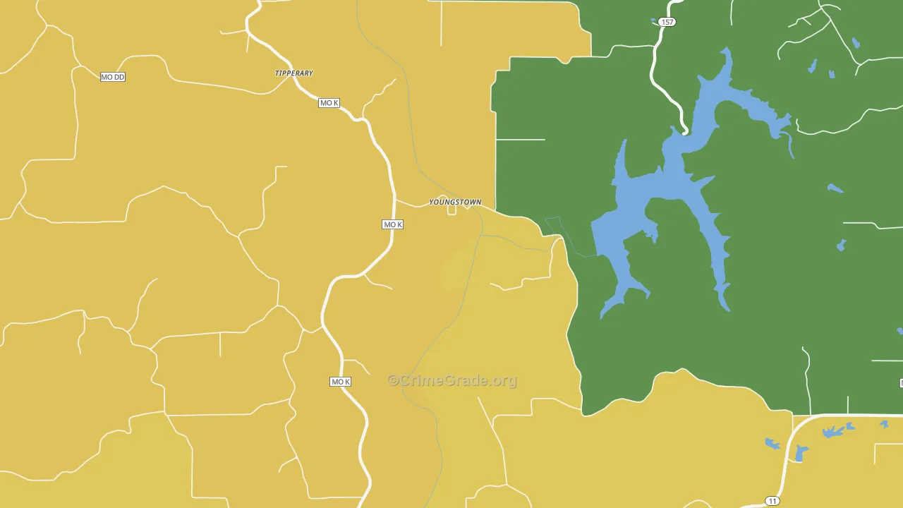 Youngstown, MO Map of Robbery Rates