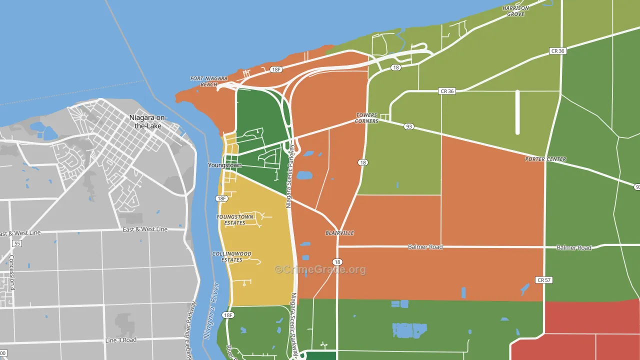 Youngstown, NY Map of Robbery Rates