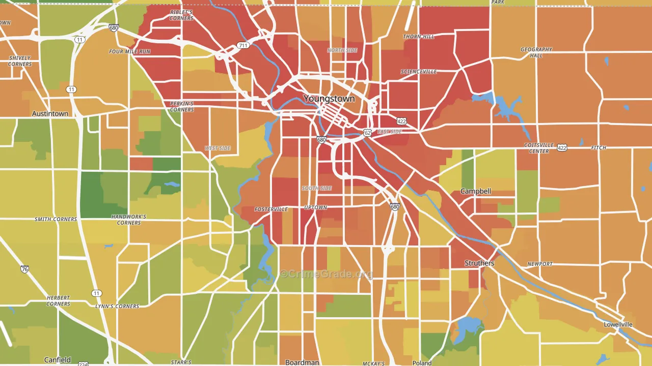 Youngstown, OH Map of Robbery Rates