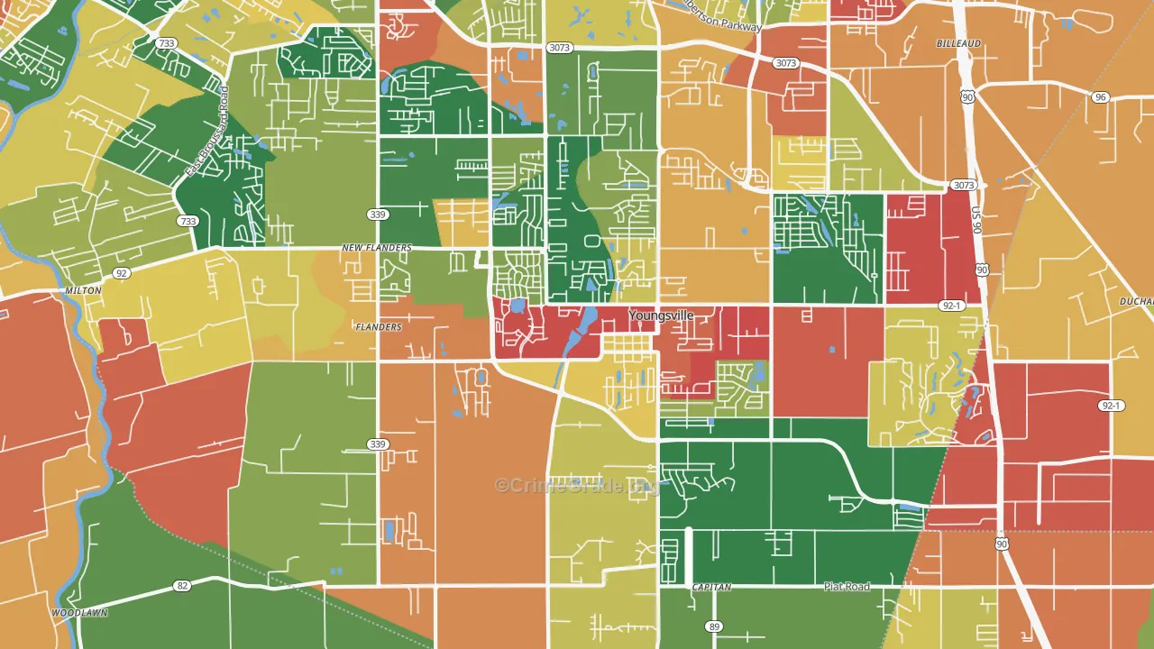 Youngsville, LA Map of Robbery Rates