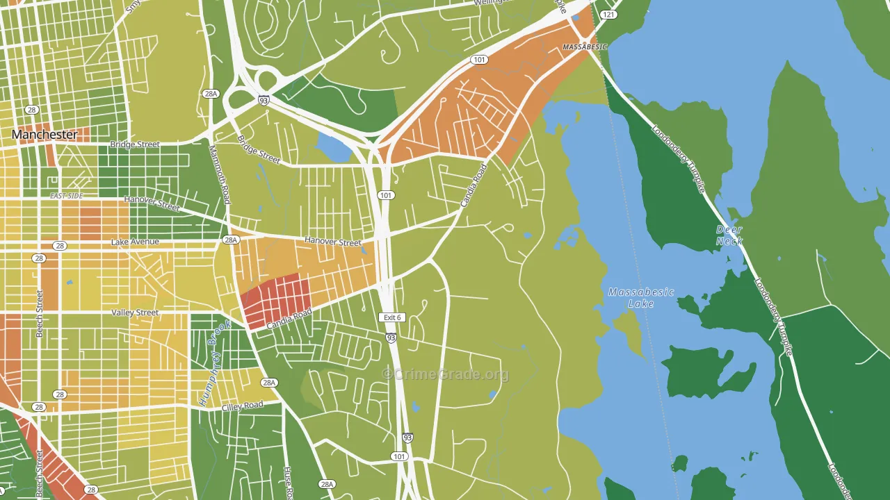 Youngsville, Manchester, NH Map of Robbery Rates