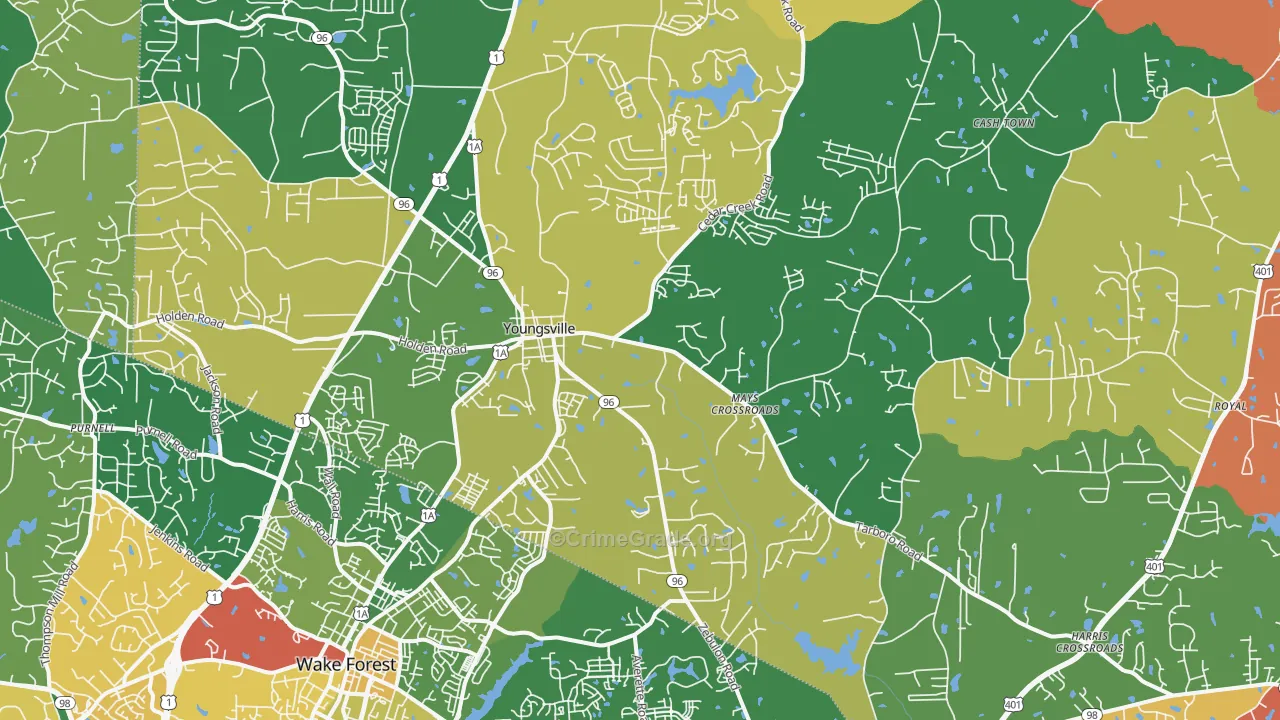 Youngsville, NC Map of Robbery Rates