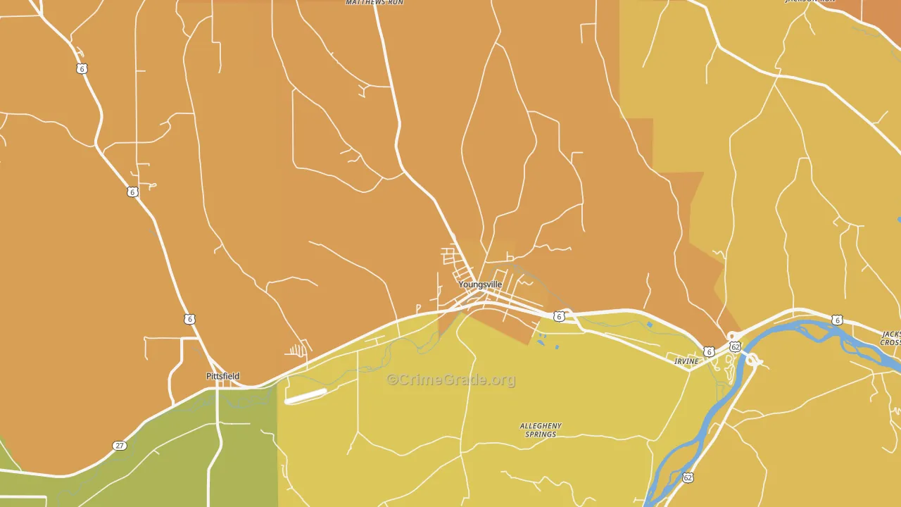 Youngsville, PA Map of Robbery Rates