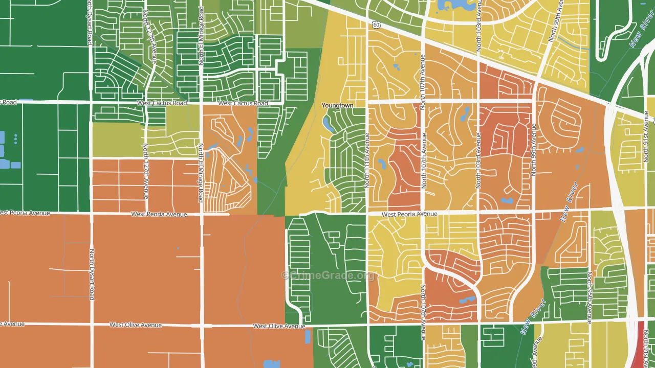 Youngtown, AZ Map of Robbery Rates