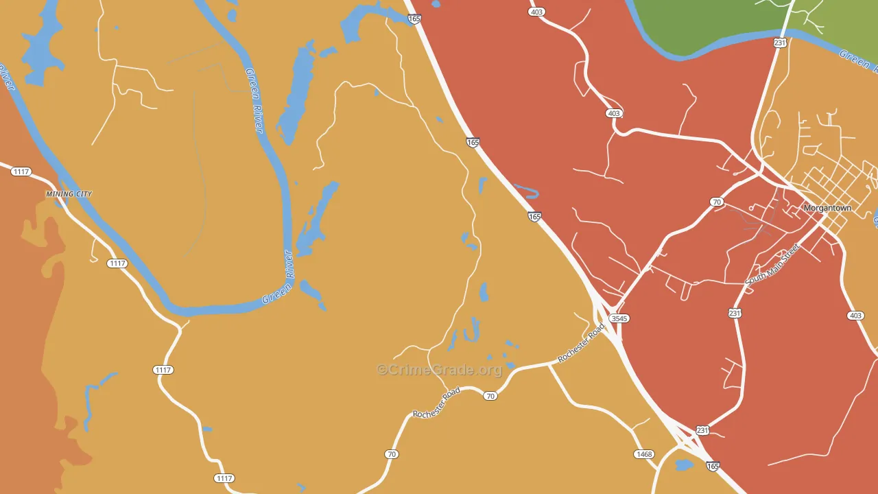 Youngtown, KY Map of Robbery Rates