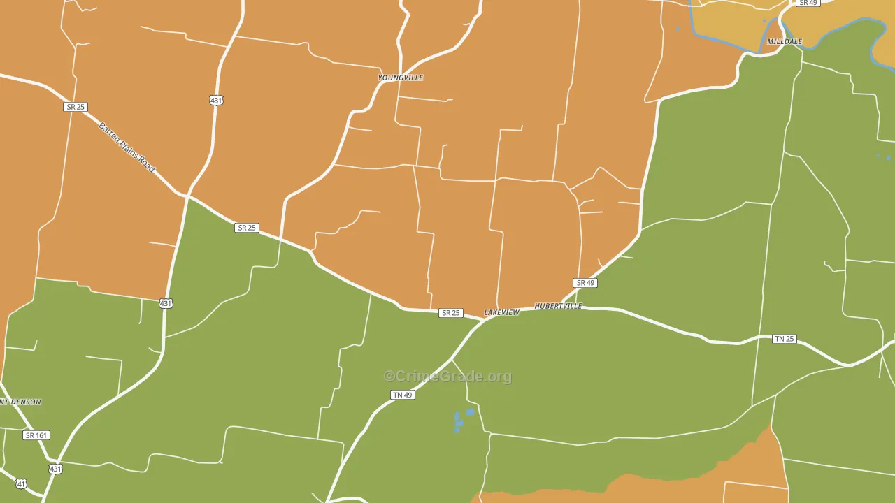Youngville, TN Map of Robbery Rates