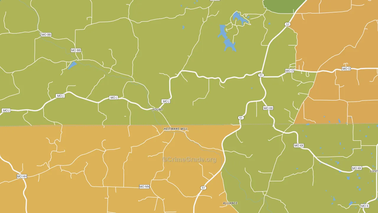 Yount, MO Map of Robbery Rates