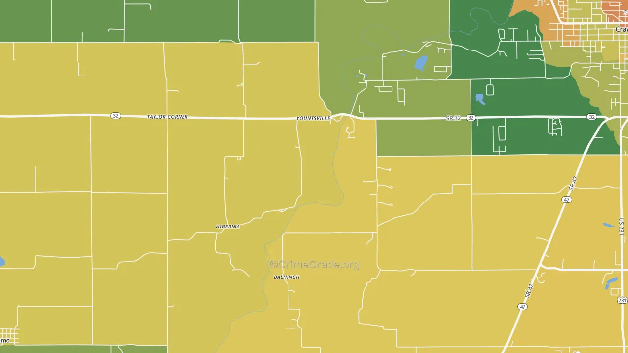 Yountsville, IN Map of Robbery Rates