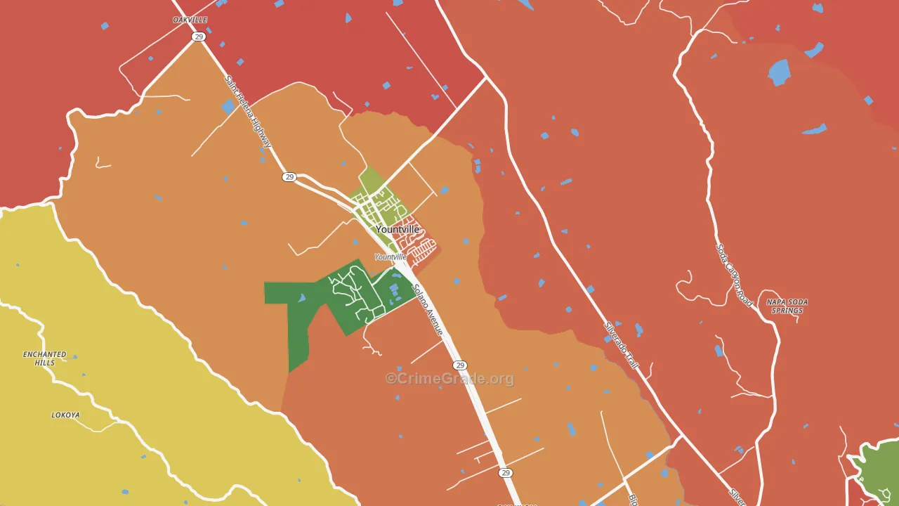 Yountville, CA Map of Robbery Rates