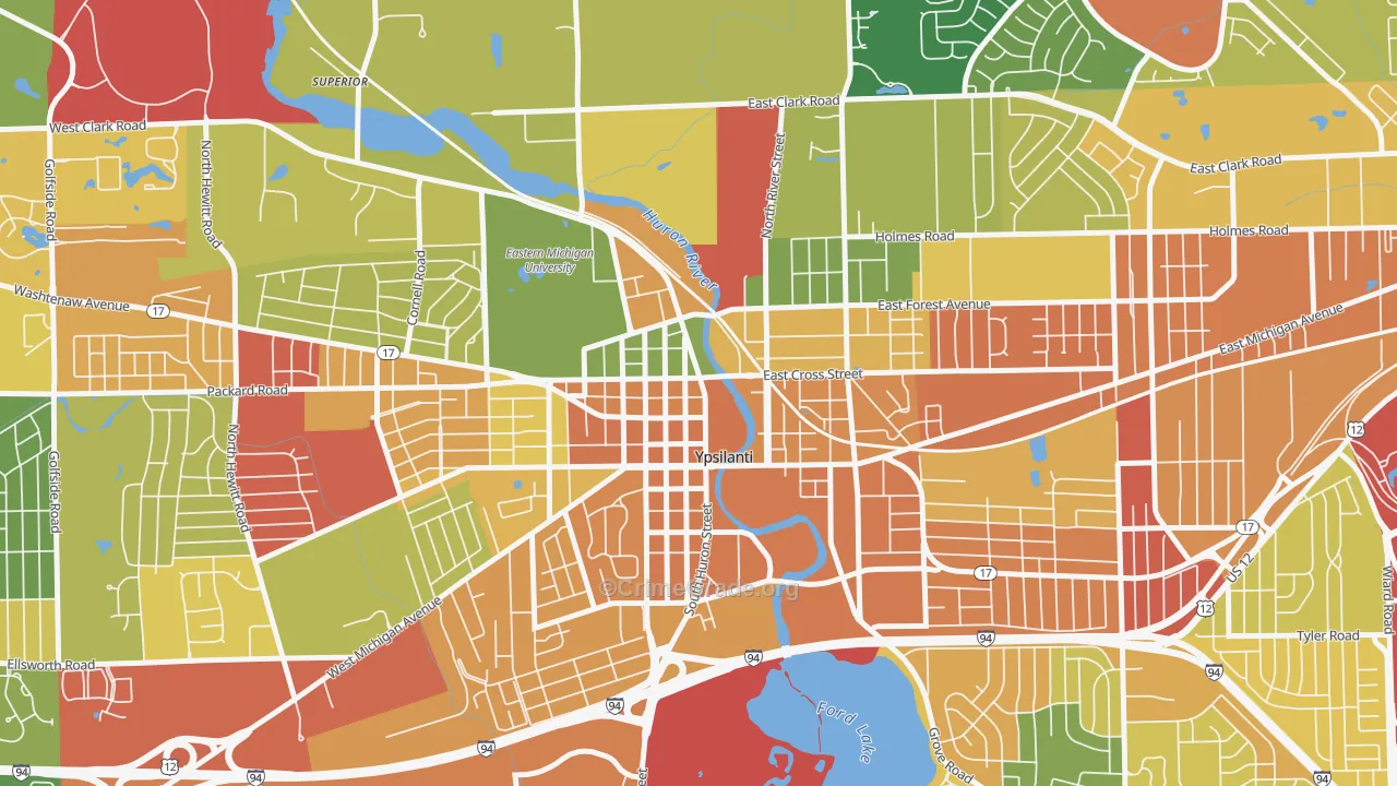 Ypsilanti Historic District, Ypsilanti, MI Map of Robbery Rates