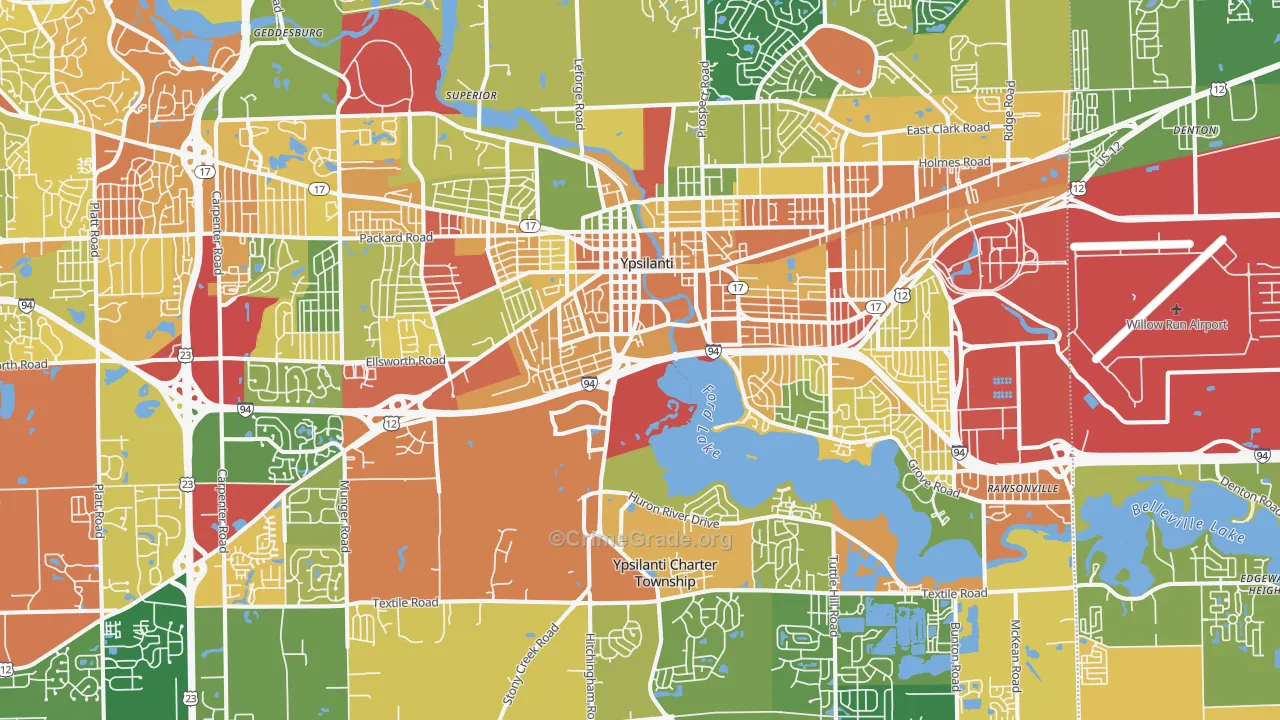 Ypsilanti, MI Map of Robbery Rates
