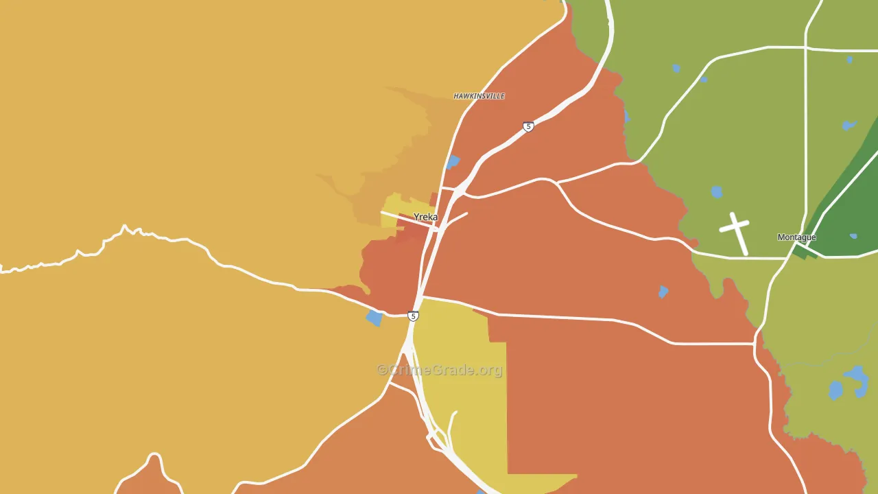 Yreka, CA Map of Robbery Rates