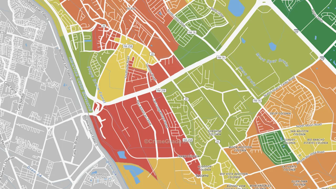 Ysleta Mission Valley, El Paso, TX Map of Robbery Rates