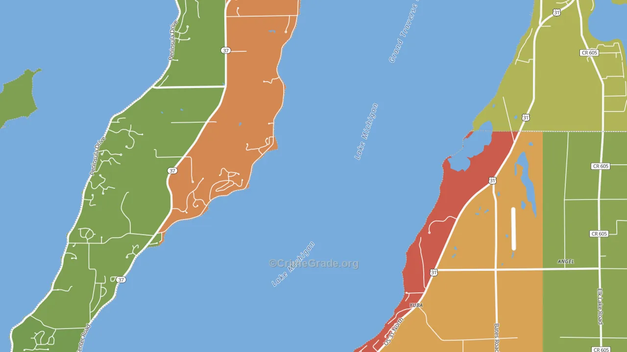 Yuba, MI Map of Robbery Rates