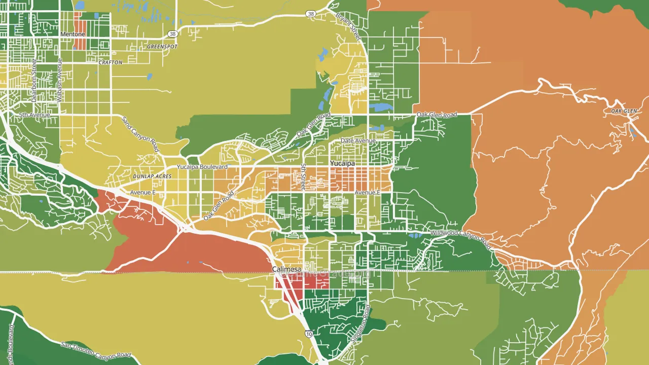 Yucaipa, CA Map of Robbery Rates