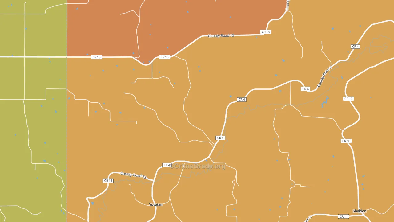 Yucatan, MN Map of Robbery Rates