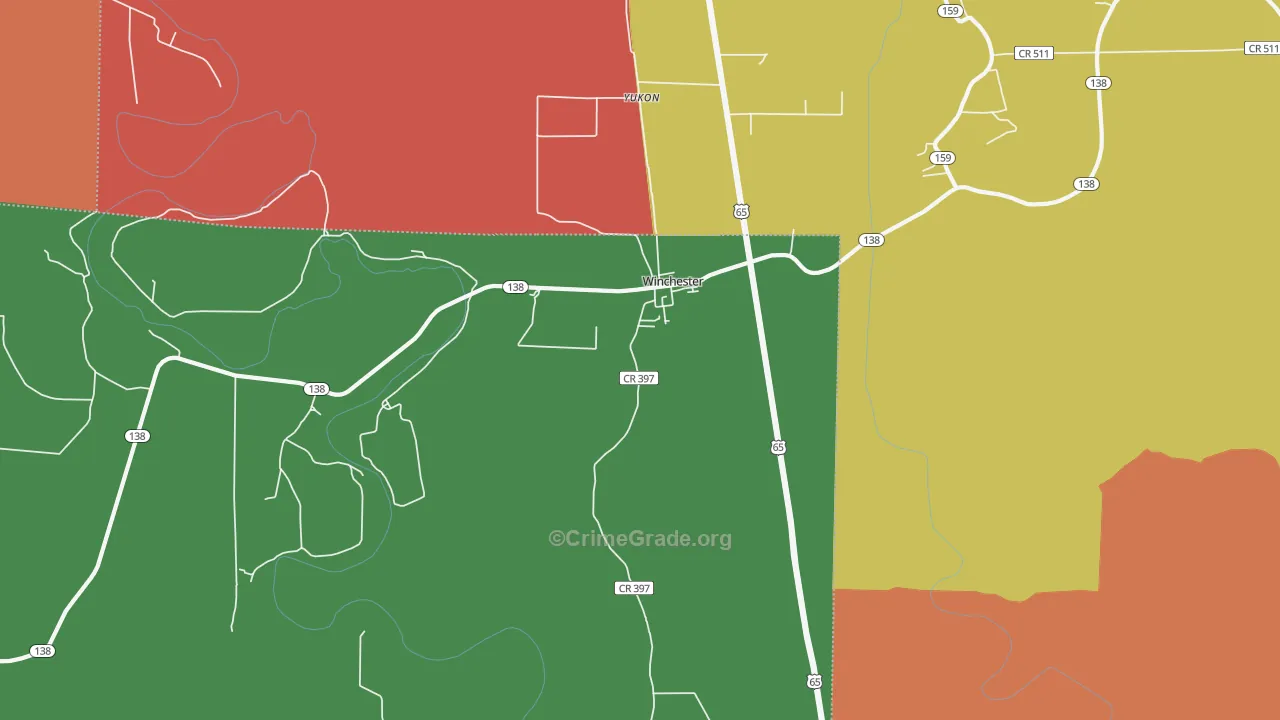 Yukon, AR Map of Robbery Rates