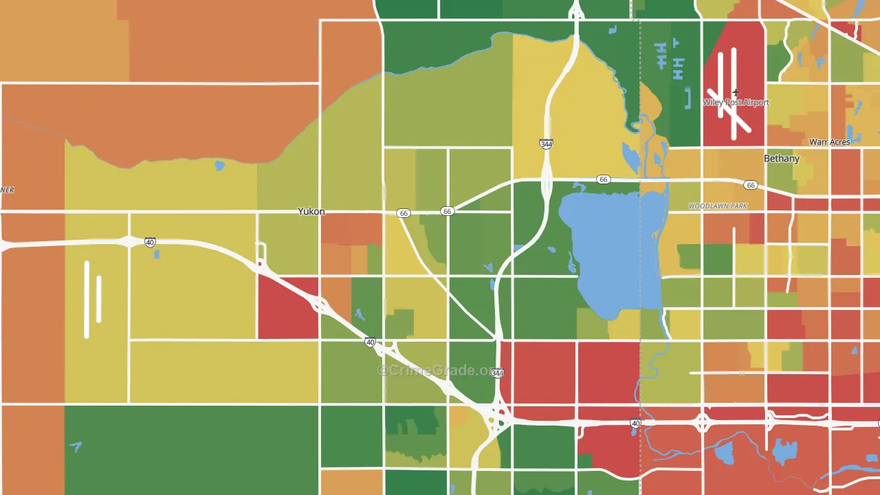 Yukon, OK Map of Robbery Rates