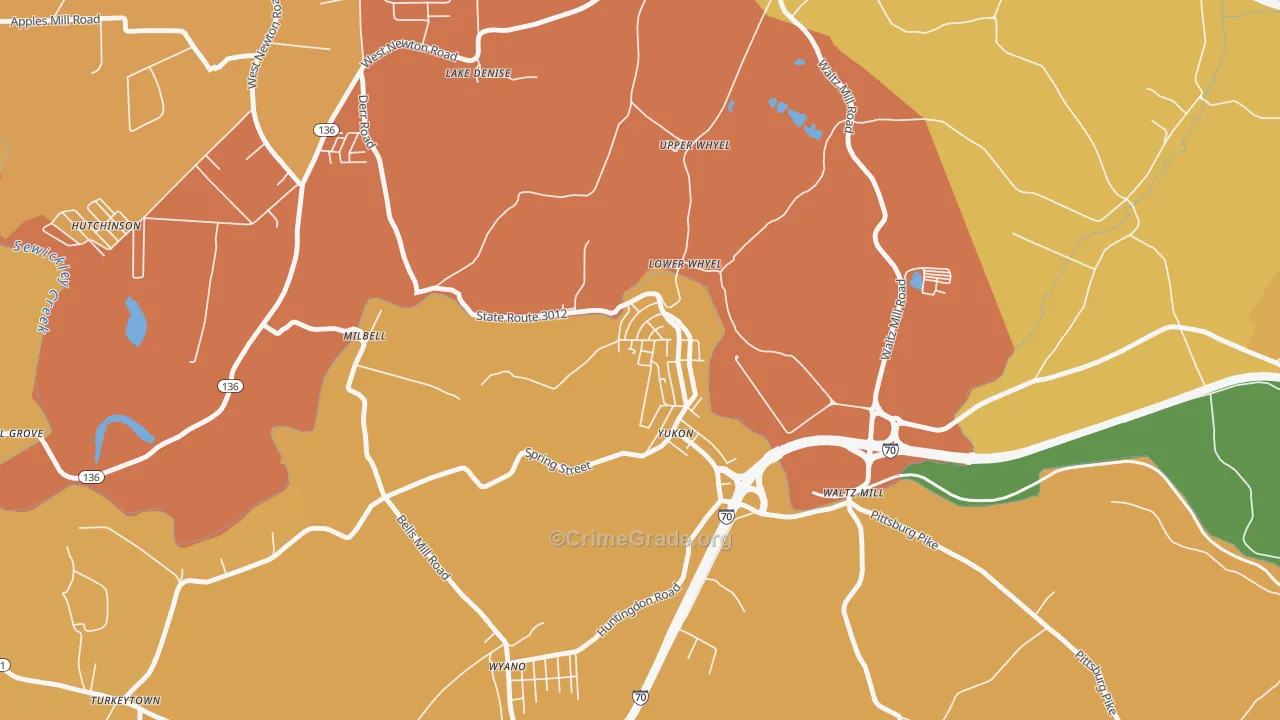 Yukon, PA Map of Robbery Rates