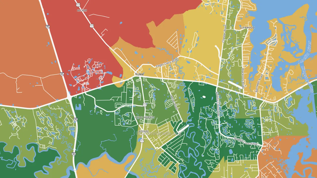 Yulee, FL Map of Robbery Rates