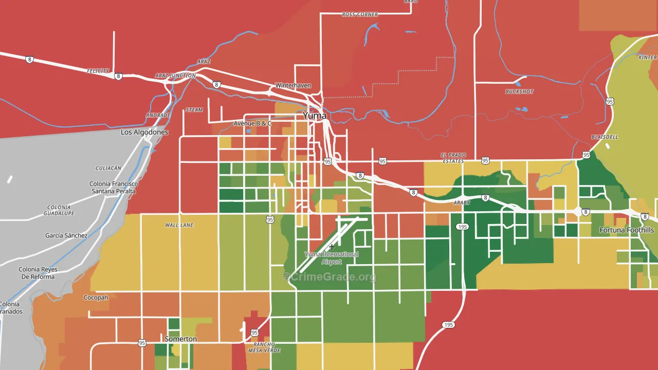 Yuma, AZ Map of Robbery Rates