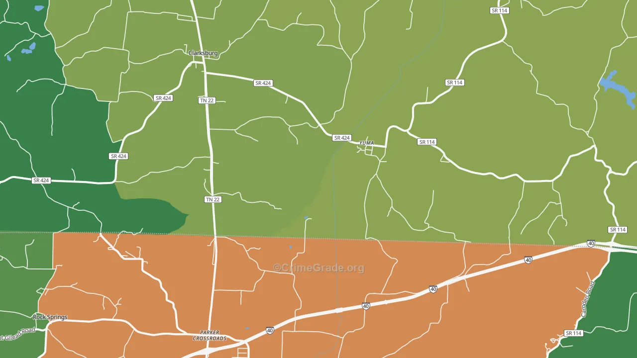 Yuma, TN Map of Robbery Rates