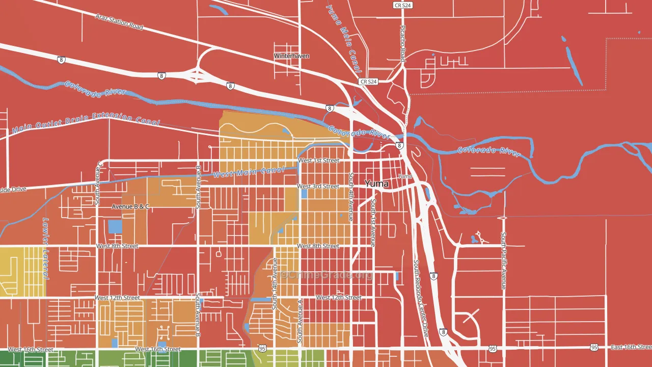Yuma Townsite, Yuma, AZ Map of Robbery Rates
