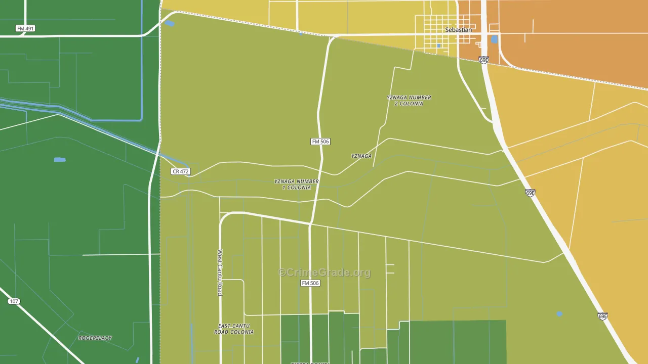 Yznaga, TX Map of Robbery Rates