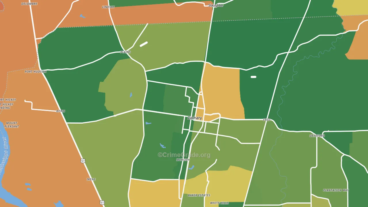 Zachary, LA Map of Robbery Rates