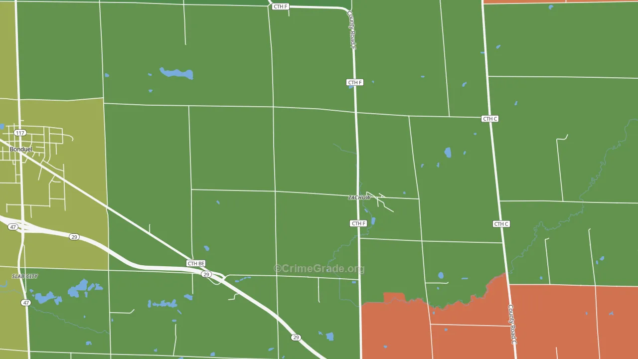 Zachow, WI Map of Robbery Rates