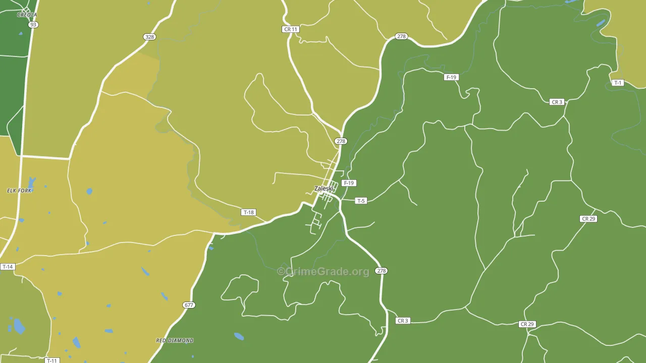 Zaleski, OH Map of Robbery Rates
