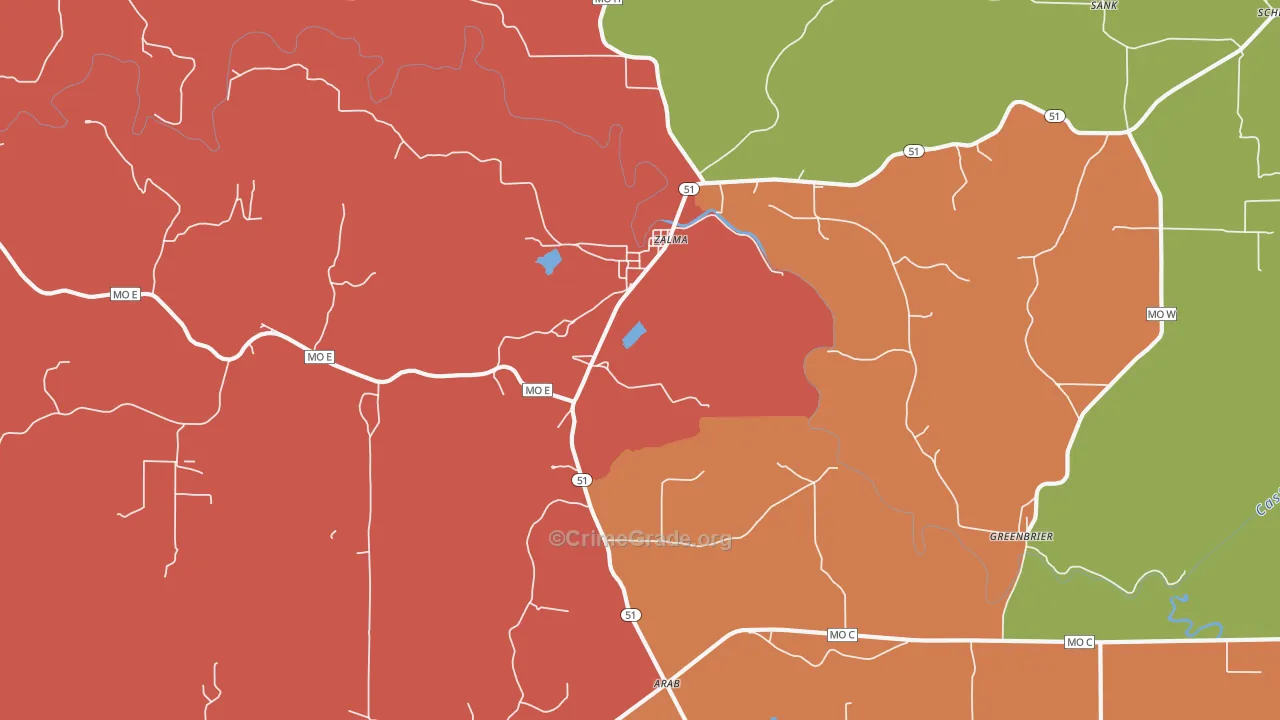 Zalma, MO Map of Robbery Rates