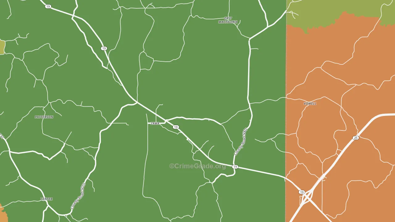 Zama, MS Map of Robbery Rates