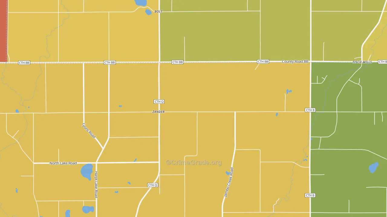 Zander, WI Map of Robbery Rates