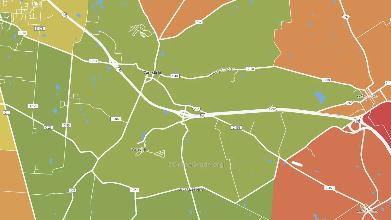 Zanesfield, OH Map of Robbery Rates