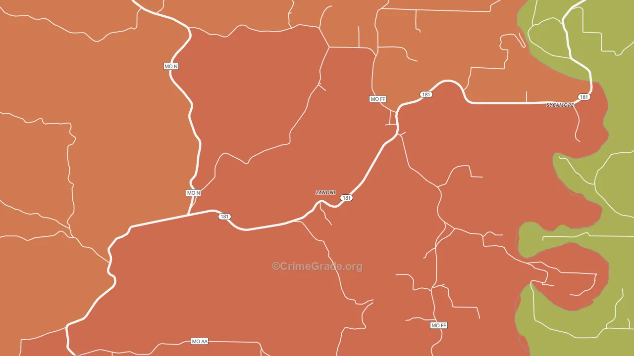 Zanoni, MO Map of Robbery Rates