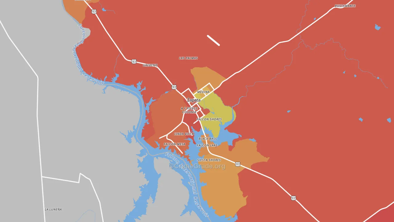 Zapata County, TX Map of Robbery Rates
